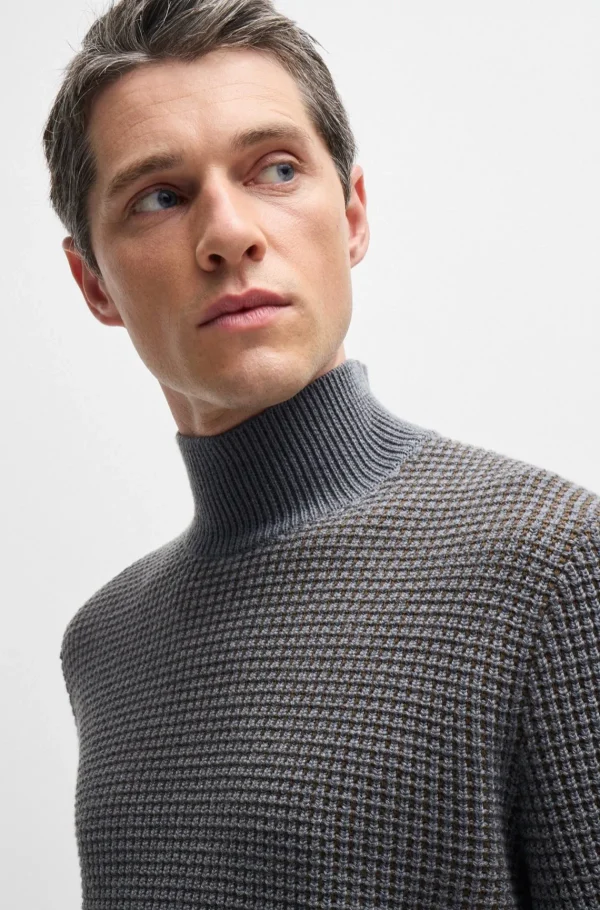 HUGO BOSS Camisolas E Cardigans>Camisola De Meia Gola Em Algodão E Lã Virgem