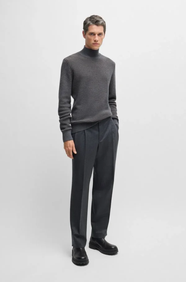 HUGO BOSS Camisolas E Cardigans>Camisola De Meia Gola Em Algodão E Lã Virgem