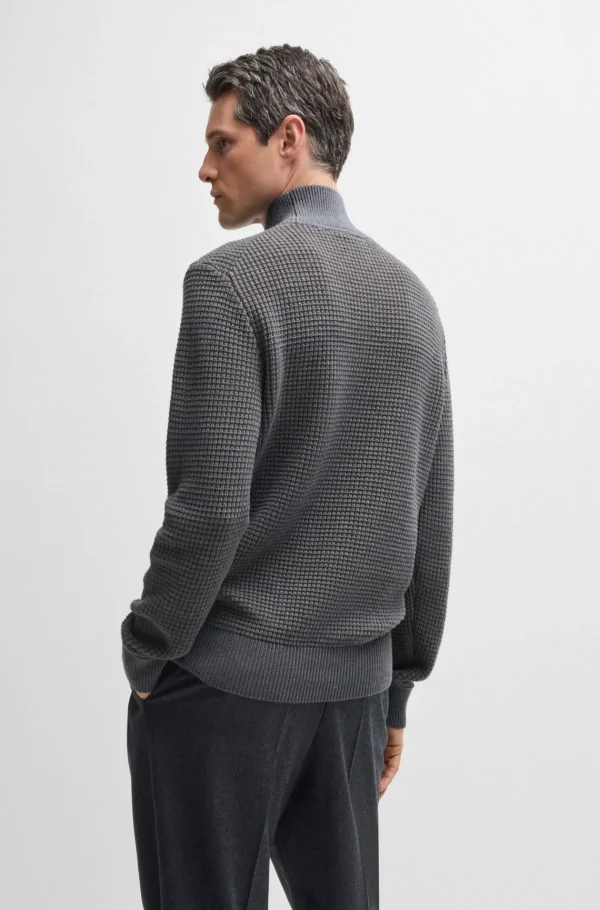 HUGO BOSS Camisolas E Cardigans>Camisola De Meia Gola Em Algodão E Lã Virgem