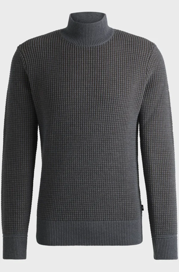 HUGO BOSS Camisolas E Cardigans>Camisola De Meia Gola Em Algodão E Lã Virgem
