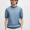 HUGO BOSS T-Shirts>Camisola De Mistura De Algodão De Manga Curta Com Microestrutura
