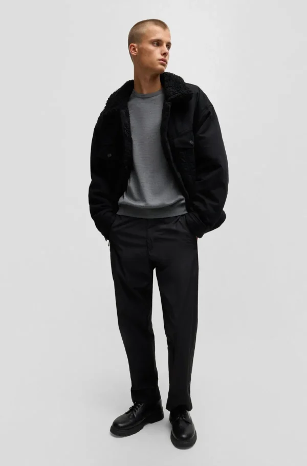 HUGO BOSS Camisolas E Cardigans>Camisola Em Lã Virgem Com Logótipo Bordado