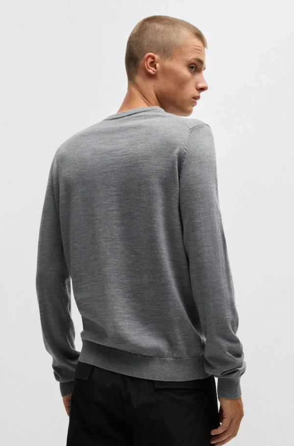 HUGO BOSS Camisolas E Cardigans>Camisola Em Lã Virgem Com Logótipo Bordado