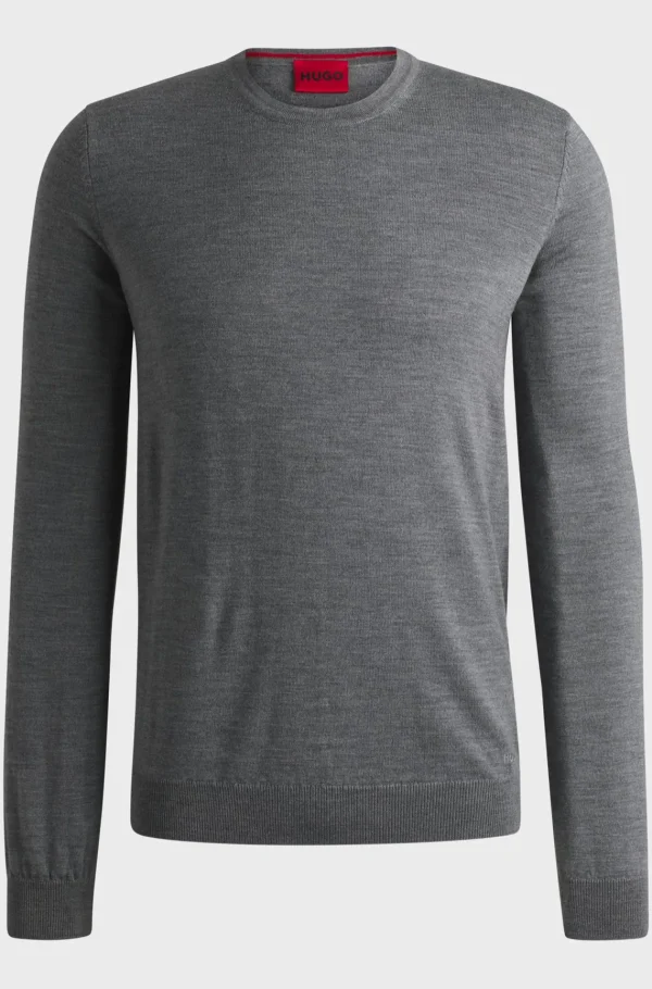 HUGO BOSS Camisolas E Cardigans>Camisola Em Lã Virgem Com Logótipo Bordado