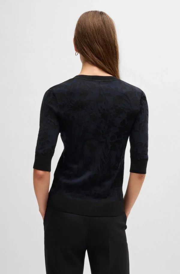 MULHER HUGO BOSS Camisolas E Cardigans>Camisola Em Mistura De Lã Merino Com Padrão Jacquard