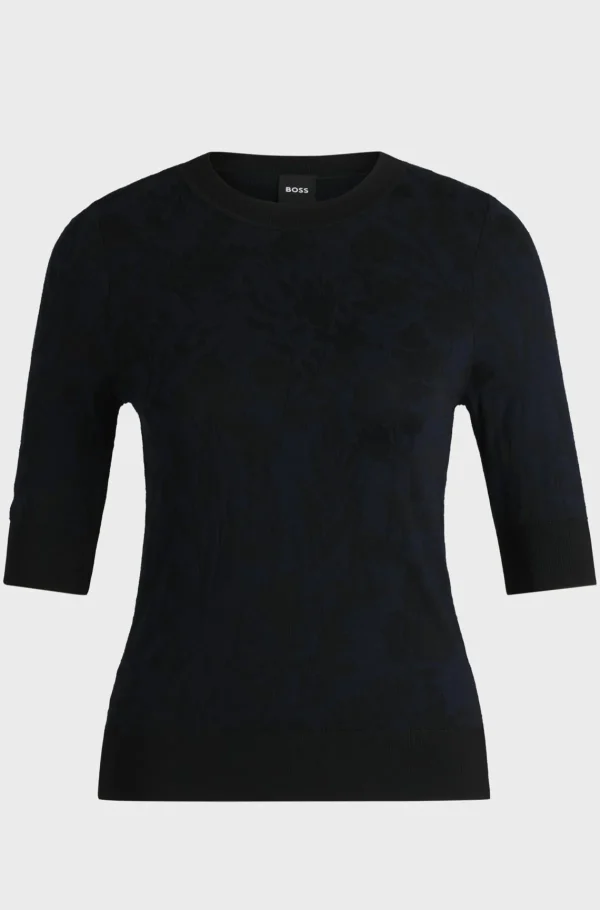 MULHER HUGO BOSS Camisolas E Cardigans>Camisola Em Mistura De Lã Merino Com Padrão Jacquard