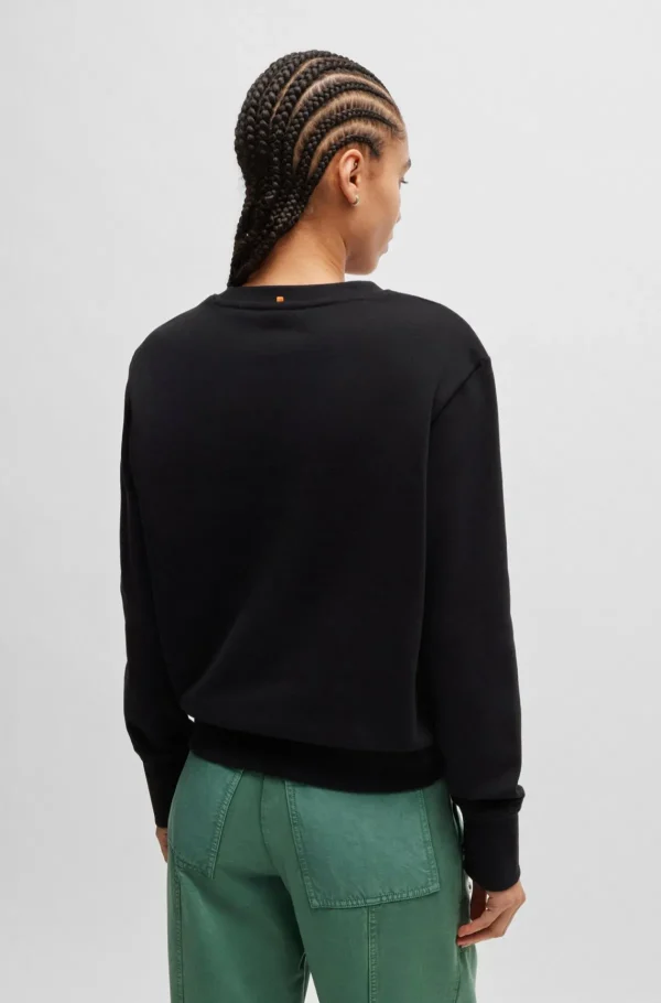 MULHER HUGO BOSS Sweats E Hoodies | Artigos Essenciais>Camisola Em Terry De Algodão Com Logótipo Contrastante