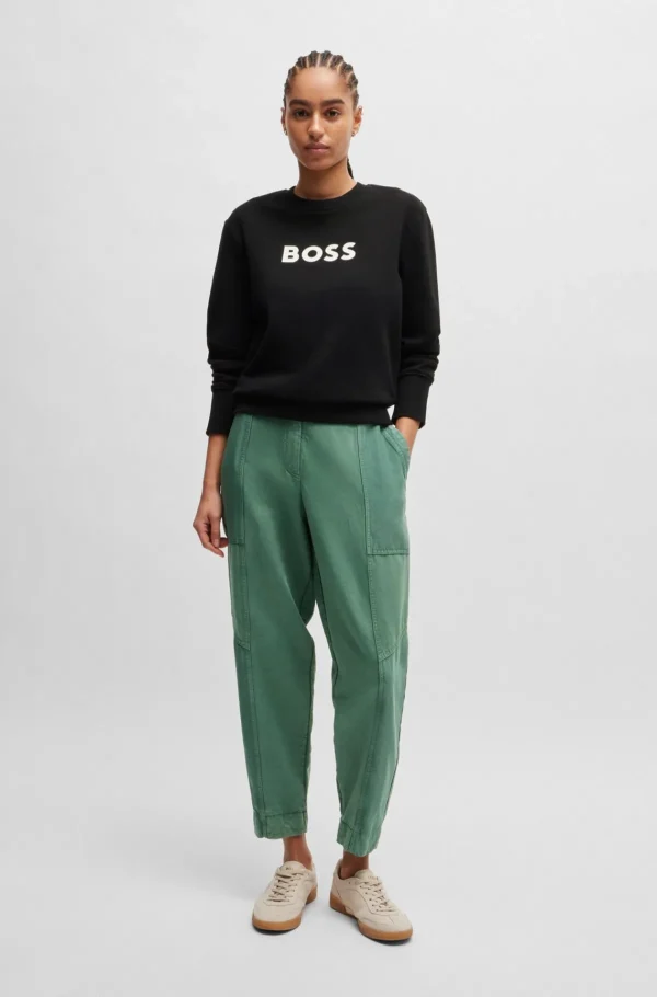 MULHER HUGO BOSS Sweats E Hoodies | Artigos Essenciais>Camisola Em Terry De Algodão Com Logótipo Contrastante