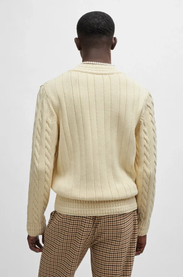 HUGO BOSS Camisolas E Cardigans>Camisola Tricotada Em Mistura De Algodão Com Logótipo Sobreposto