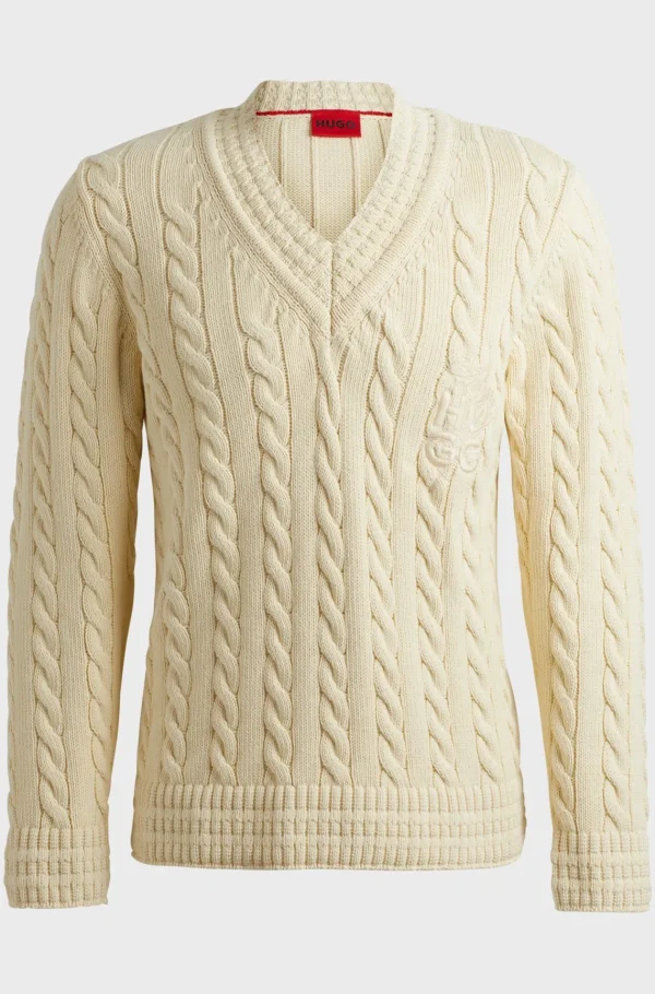 HUGO BOSS Camisolas E Cardigans>Camisola Tricotada Em Mistura De Algodão Com Logótipo Sobreposto