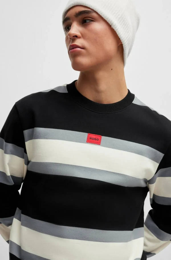 HUGO BOSS Sweats E Hoodies>Camisolade Algodão Com Riscas Em Bloco E Etiqueta Vermelha Com O Logótipo