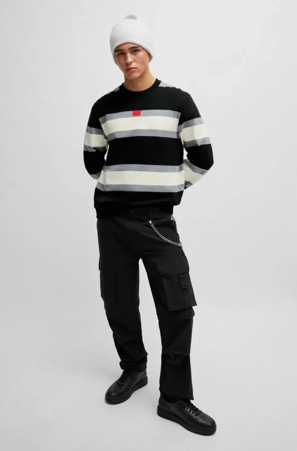 HUGO BOSS Sweats E Hoodies>Camisolade Algodão Com Riscas Em Bloco E Etiqueta Vermelha Com O Logótipo