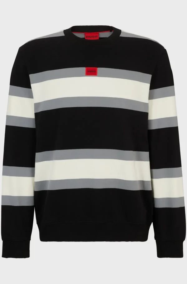HUGO BOSS Sweats E Hoodies>Camisolade Algodão Com Riscas Em Bloco E Etiqueta Vermelha Com O Logótipo