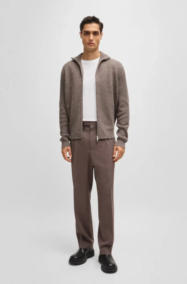 HUGO BOSS Camisolas E Cardigans>Cardigan De Estrutura Mista Em Algodão E Lã