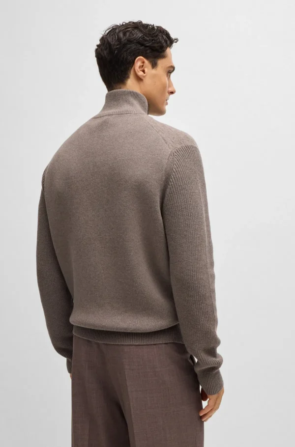 HUGO BOSS Camisolas E Cardigans>Cardigan De Estrutura Mista Em Algodão E Lã