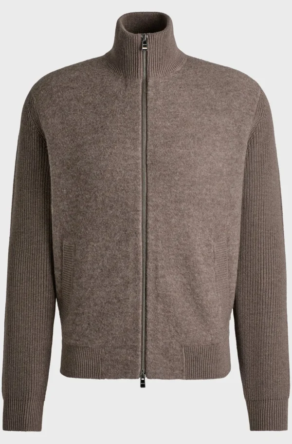 HUGO BOSS Camisolas E Cardigans>Cardigan De Estrutura Mista Em Algodão E Lã