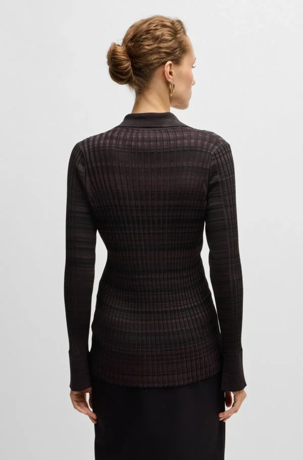 MULHER HUGO BOSS Camisolas E Cardigans>Cardigan De Gola Em V Em Tecido Elástico Canelado Com Colarinho