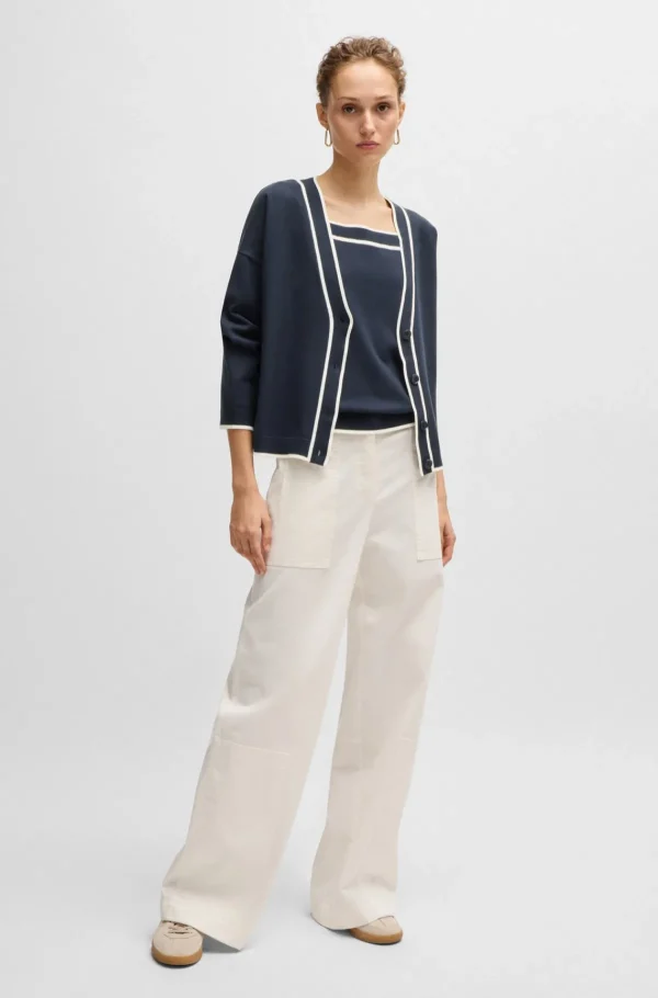 MULHER HUGO BOSS Camisolas E Cardigans>Cardigan De Gola Em V Em Tecido Elástico Com Fecho De Botão