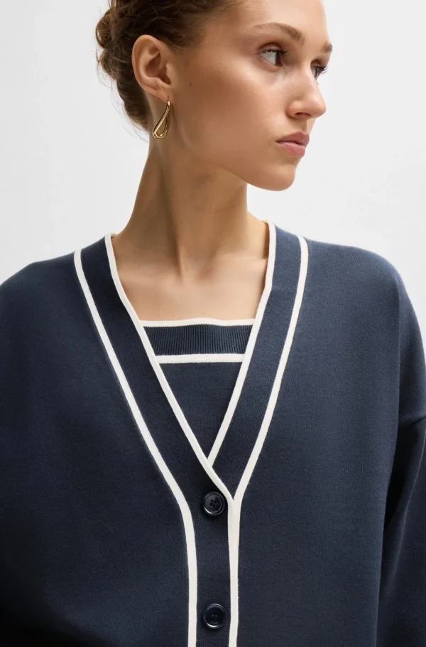 MULHER HUGO BOSS Camisolas E Cardigans>Cardigan De Gola Em V Em Tecido Elástico Com Fecho De Botão