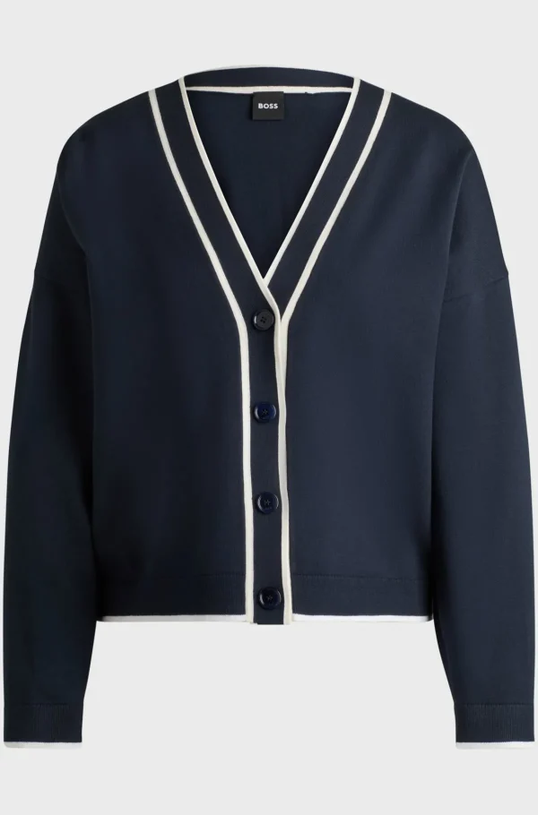 MULHER HUGO BOSS Camisolas E Cardigans>Cardigan De Gola Em V Em Tecido Elástico Com Fecho De Botão