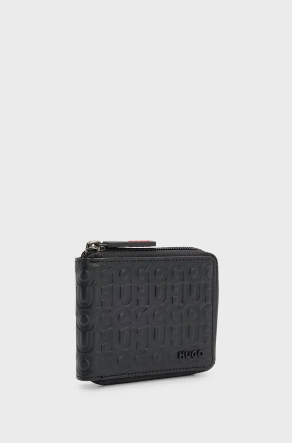 HUGO BOSS Carteiras>Carteira Com Fecho Em Pele Mate Com Logótipos Sobrepostos