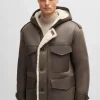 HUGO BOSS Casacos>Casaco Com Capuz De Ajuste Regular Em Pele De Ovelha Com Bolsos De Chapa