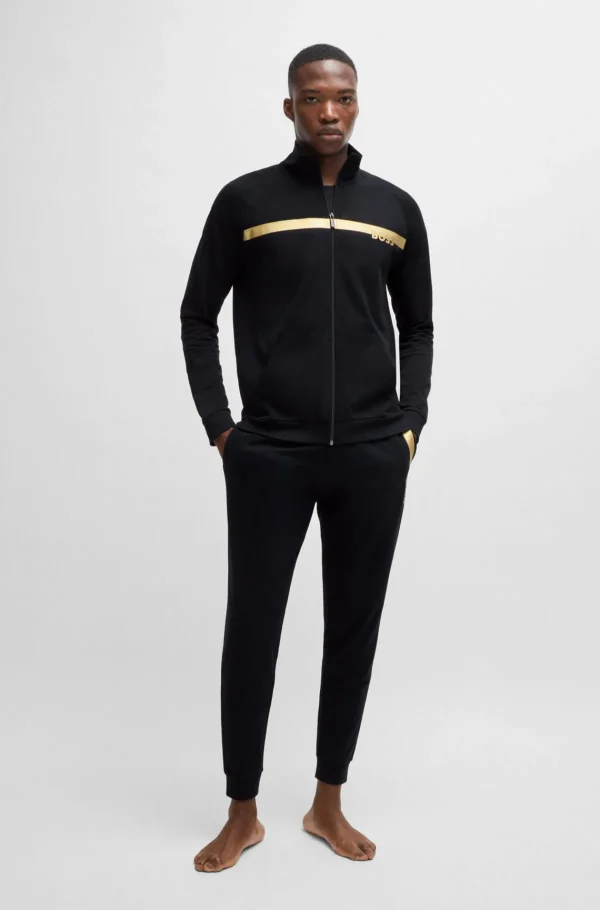 HUGO BOSS Pijamas E Loungewear>Casaco Com Fecho Felpudo De Algodão Com Logótipo Metálico