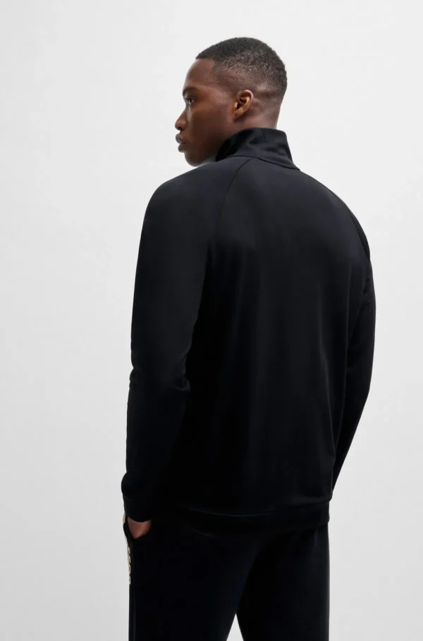 HUGO BOSS Pijamas E Loungewear>Casaco Com Fecho Felpudo De Algodão Com Logótipo Metálico
