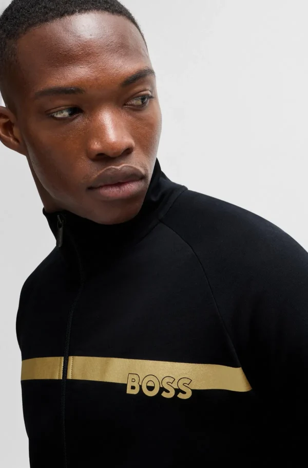 HUGO BOSS Pijamas E Loungewear>Casaco Com Fecho Felpudo De Algodão Com Logótipo Metálico