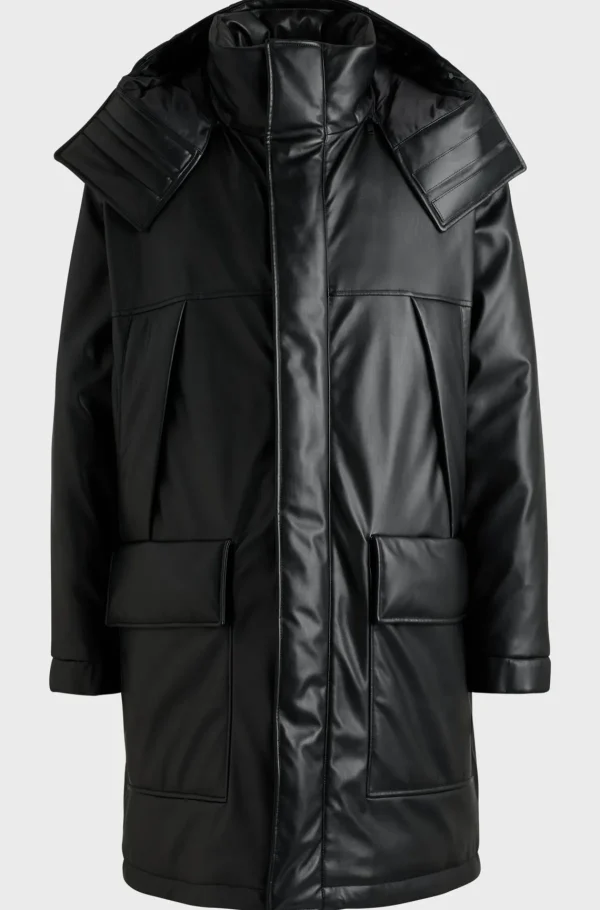 HUGO BOSS Sobretudos E Parkas>Casaco De Ajuste Descontraído Em Pele Sintética Com Capuz Com Logótipo