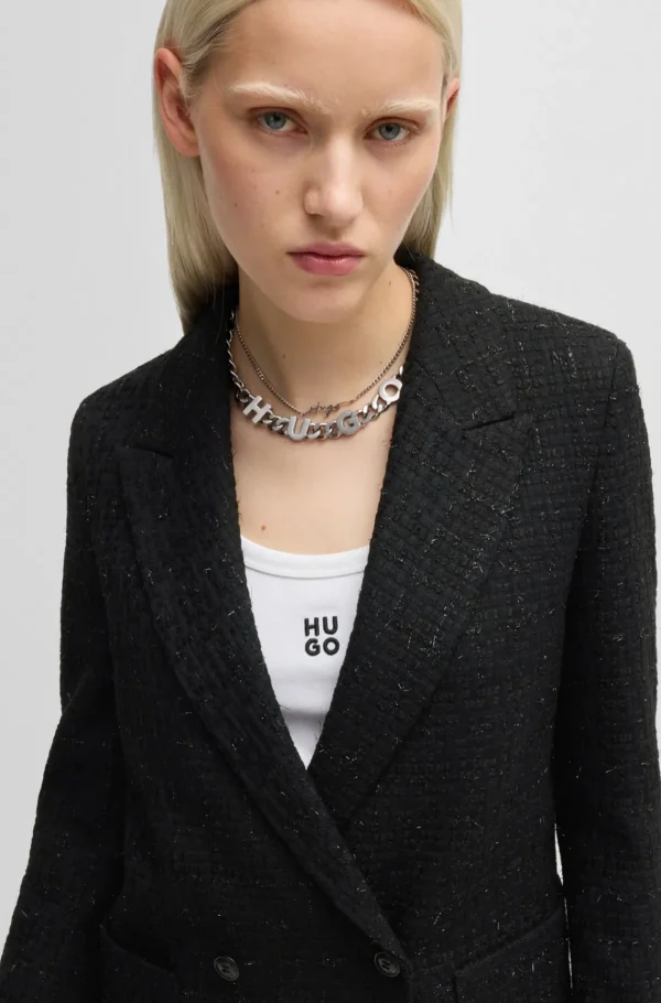 MULHER HUGO BOSS Fatos>Casaco De Ajuste Descontraído Em Bouclé Com Efeito Brilhante