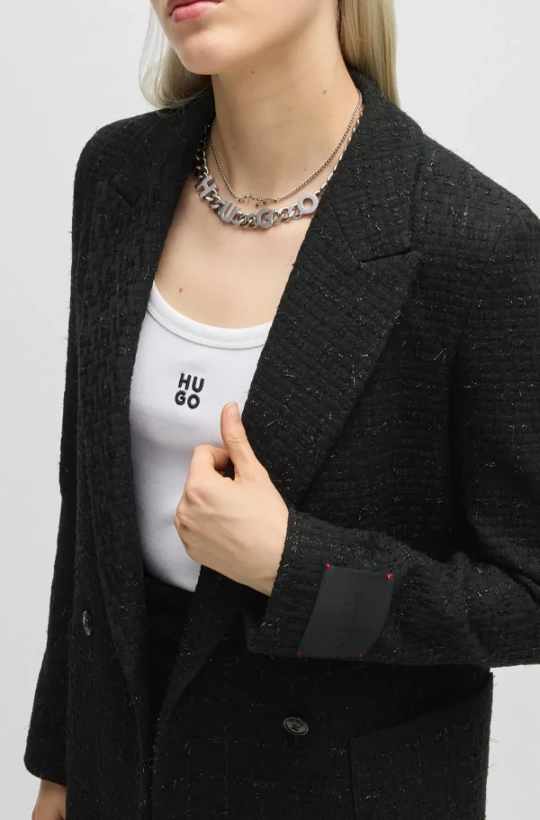 MULHER HUGO BOSS Fatos>Casaco De Ajuste Descontraído Em Bouclé Com Efeito Brilhante