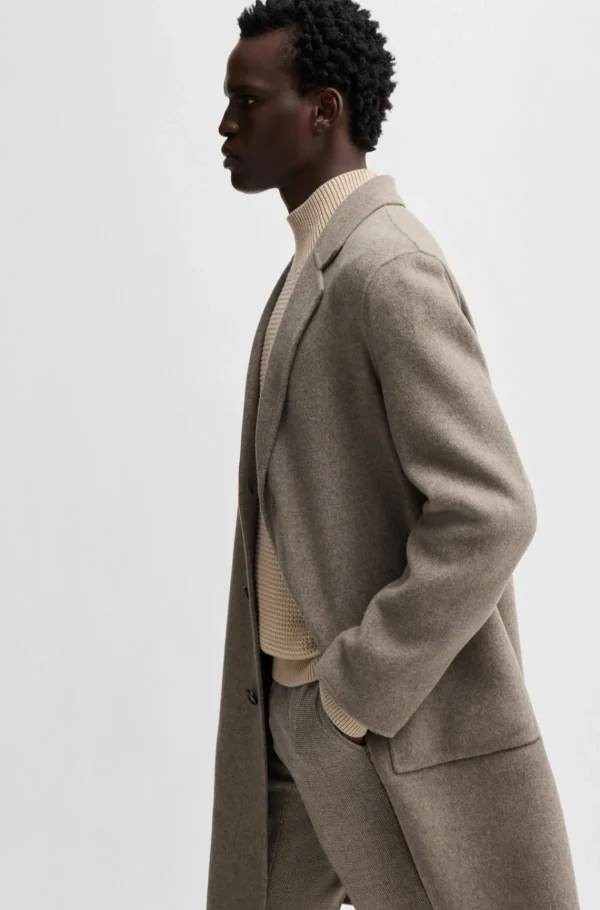 HUGO BOSS Sobretudos E Parkas>Casaco De Ajuste Descontraído Em Mistura De Lã Com Micropadrão
