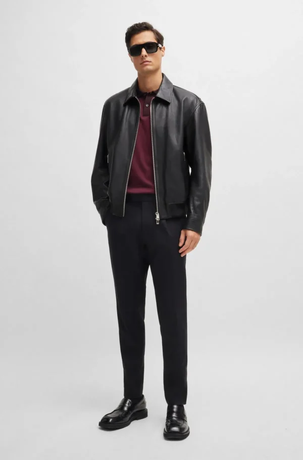 HUGO BOSS Casacos>Casaco De Ajuste Regular Em Pele Suave Com Colarinho Mandarim