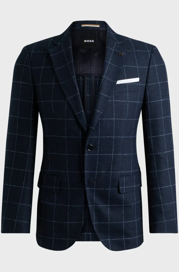 HUGO BOSS Blazers>Casaco De Ajuste Slim Em Mistura De Lã Axadrezada