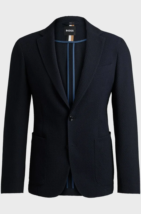 HUGO BOSS Blazers>Casaco De Ajuste Slim Em Tecido Seersucker Com Mistura De Lã