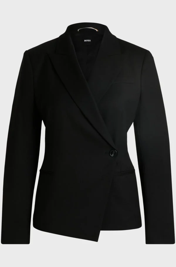 MULHER HUGO BOSS Blazers>Casaco De Ajuste Slim Em Sarja De Mistura De Lã