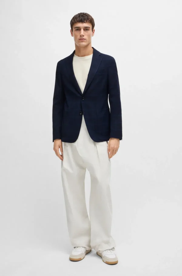 HUGO BOSS Blazers>Casaco De Ajuste Slim Em Tecido Elástico Axadrezado