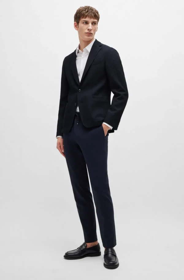 HUGO BOSS Blazers>Casaco De Ajuste Slim Em Tecido Seersucker Com Mistura De Lã