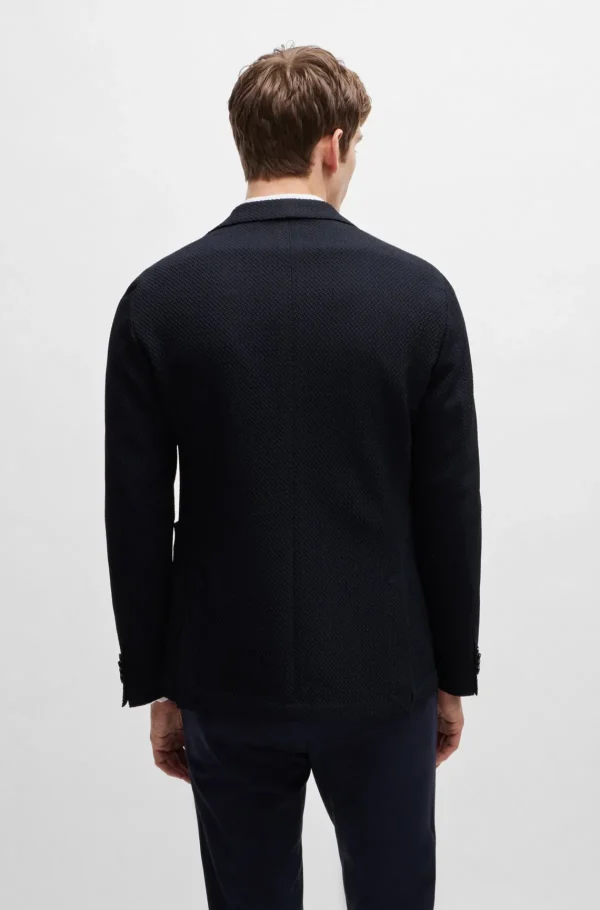 HUGO BOSS Blazers>Casaco De Ajuste Slim Em Tecido Seersucker Com Mistura De Lã