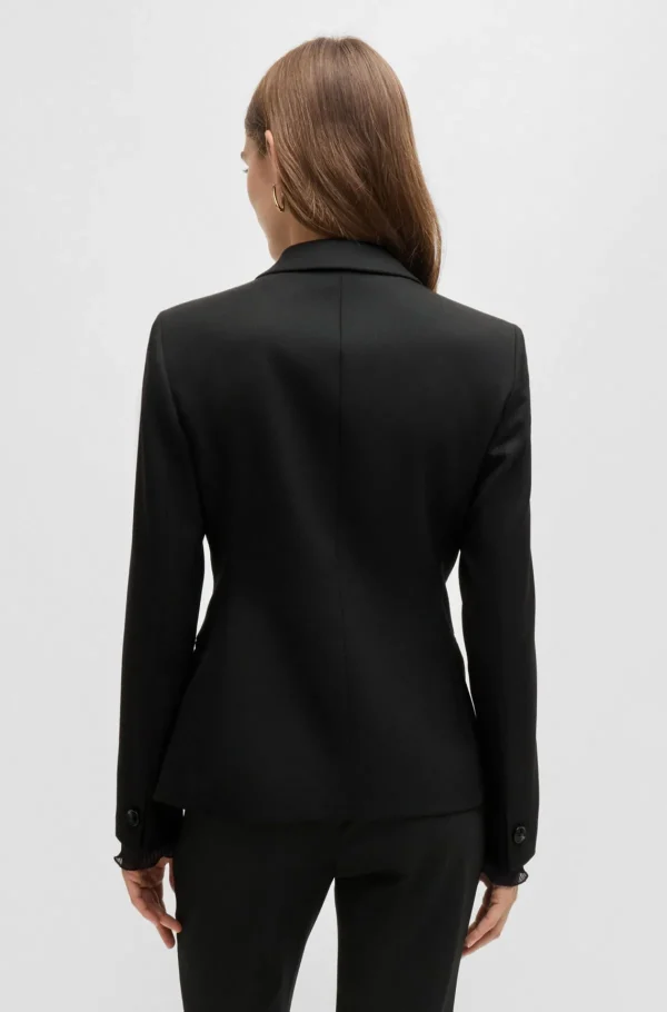MULHER HUGO BOSS Blazers>Casaco De Ajuste Slim Em Sarja De Mistura De Lã