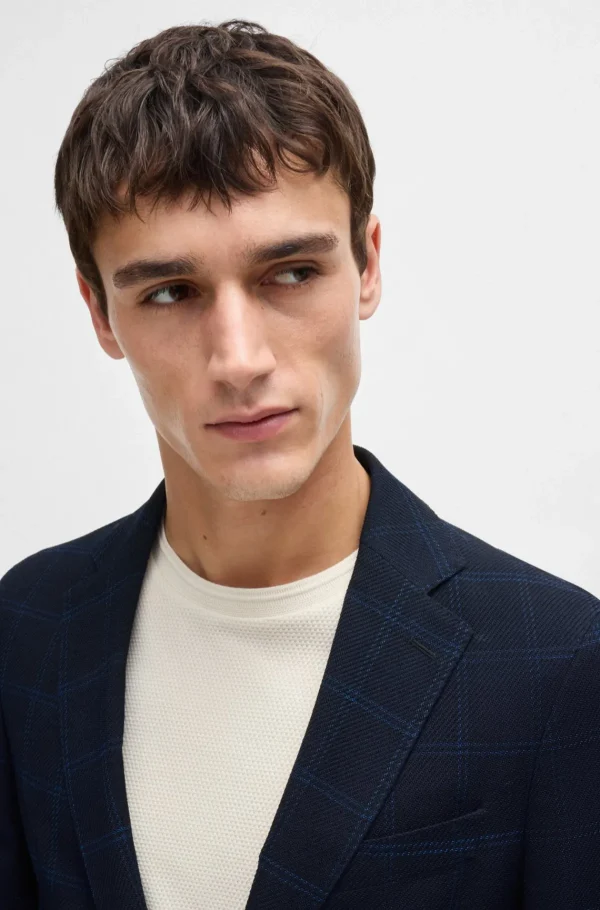 HUGO BOSS Blazers>Casaco De Ajuste Slim Em Tecido Elástico Axadrezado