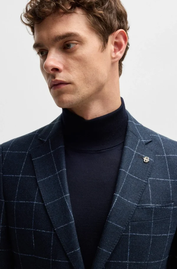 HUGO BOSS Blazers>Casaco De Ajuste Slim Em Mistura De Lã Axadrezada