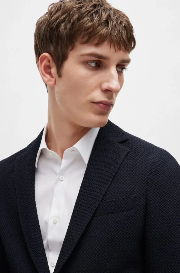 HUGO BOSS Blazers>Casaco De Ajuste Slim Em Tecido Seersucker Com Mistura De Lã