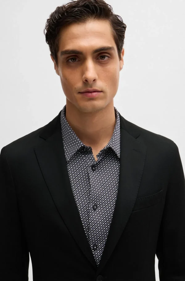 HUGO BOSS Blazers>Casaco De Ajuste Slim Em Jersey Elástico De Alto Desempenho Com Padrão