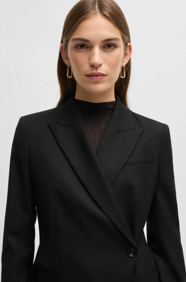 MULHER HUGO BOSS Blazers>Casaco De Ajuste Slim Em Sarja De Mistura De Lã