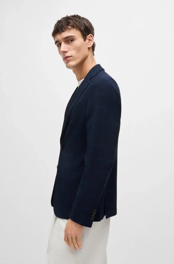 HUGO BOSS Blazers>Casaco De Ajuste Slim Em Tecido Elástico Axadrezado
