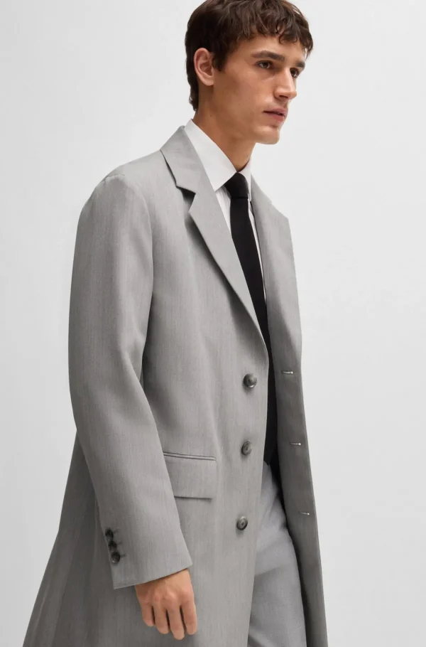 HUGO BOSS Sobretudos E Parkas>Casaco De Ajuste Slim Em Lã Virgem Com Padrão