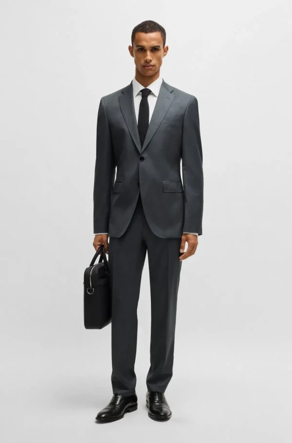 HUGO BOSS Blazers>Casaco De Fato De Ajuste Regular Em Sarja De Lã Virgem