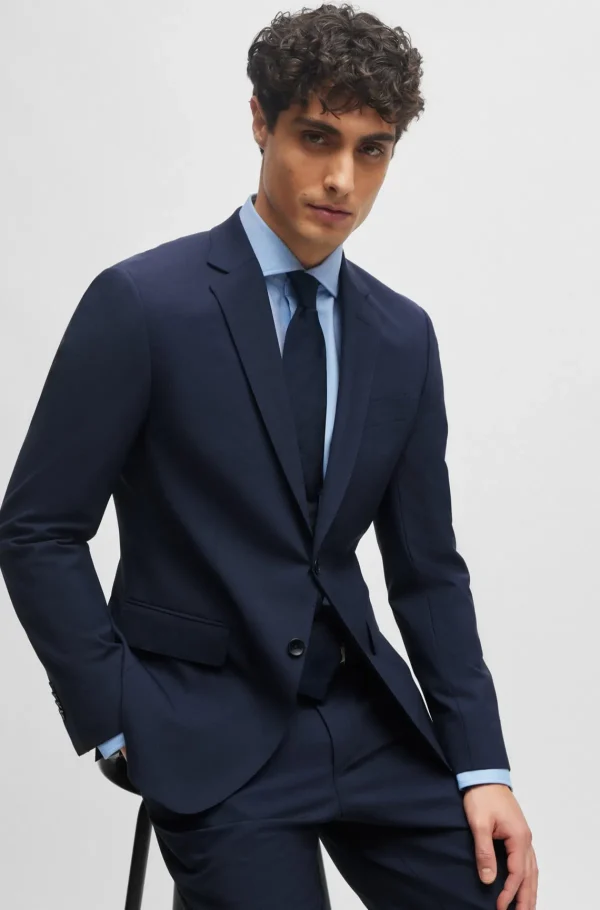 HUGO BOSS Artigos Essenciais>Casaco De Fato De Ajuste Slim Em Lã Virgem Elástica